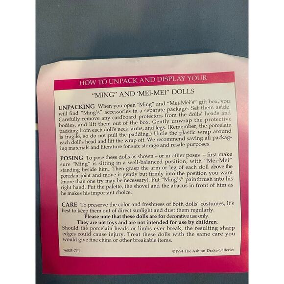 Ashton Drake Galleries Ming&Mei Mei 1994 Yolanda Bello Signed Dolls COA:… - Picture 12 of 14